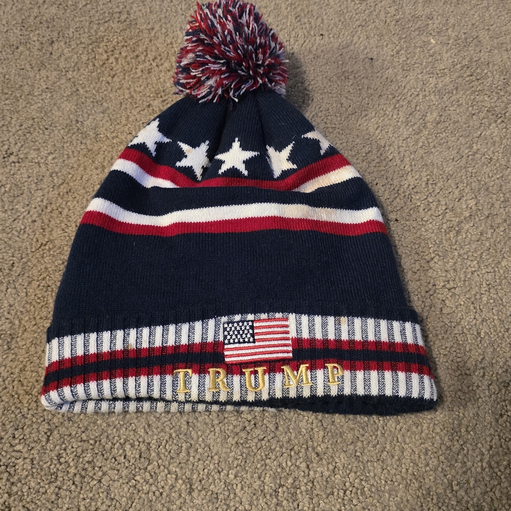 Trump Ahead Patriotic Knit Beanie with Pom